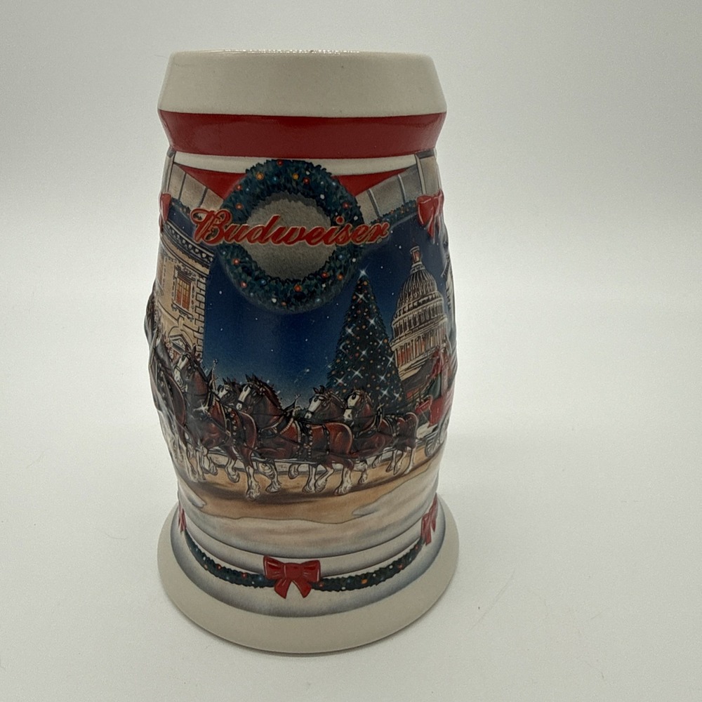Budweiser "Holiday at the Capitol" Christmas Stein; Clydesdales in Relief 2001